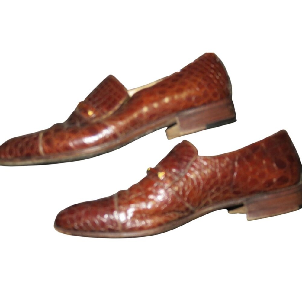MORESCHI of Italy Genuine Croc Embossed Leather Oxford Loafers Dress Shoes sz 8 - Picture 6 of 9